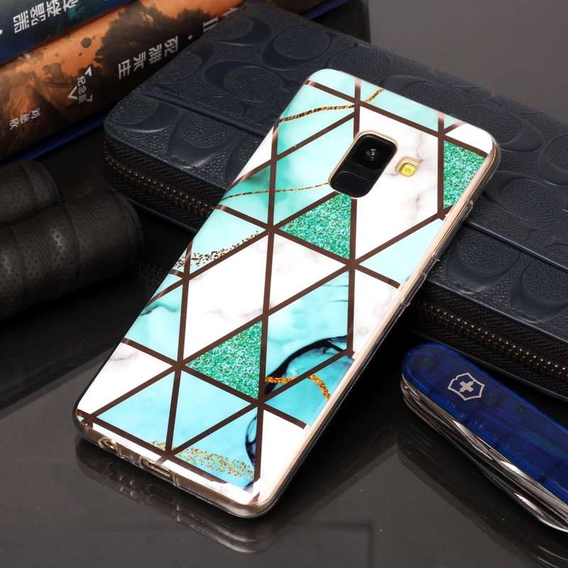 For Galaxy A8 (2018) Plating Marble Pattern Soft TPU Protective Case(Green White)