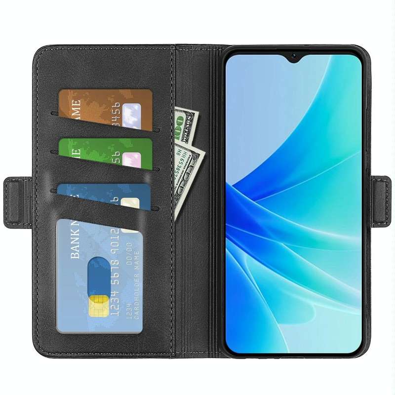 For OPPO A57 4G Dual-side Magnetic Buckle Horizontal Flip Leather Phone Case(Black)