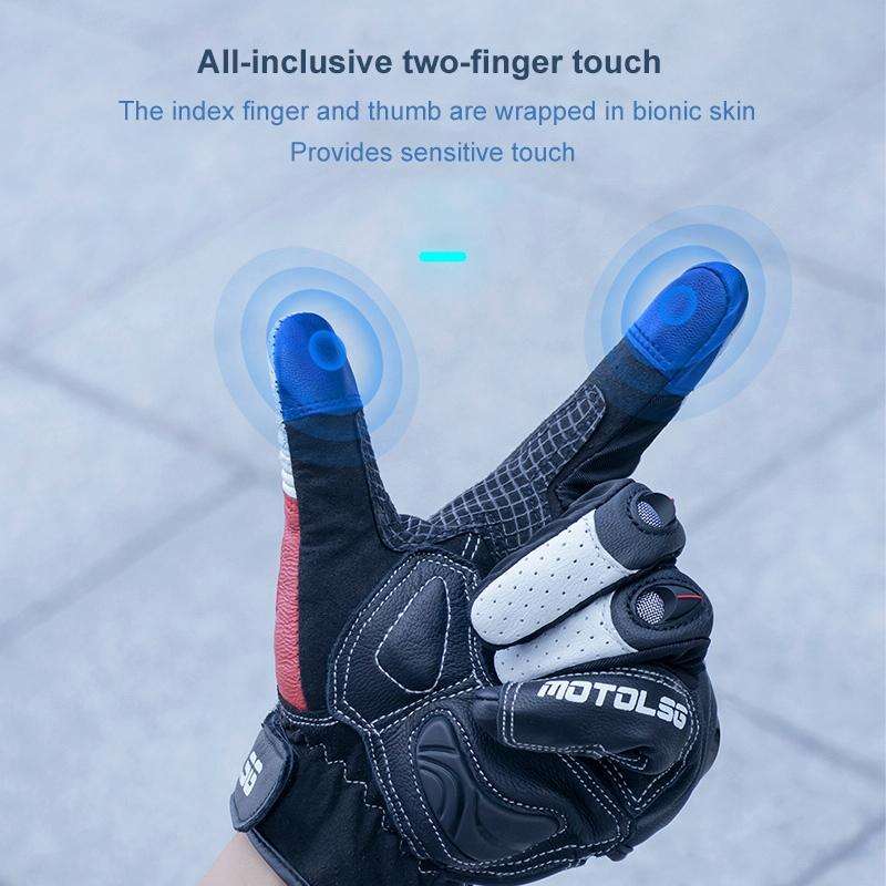 One Pair Genuine Leather Motorcycle Gloves with Carbon Fiber Hard Knuckle Touch Screen, Size:XL(B...