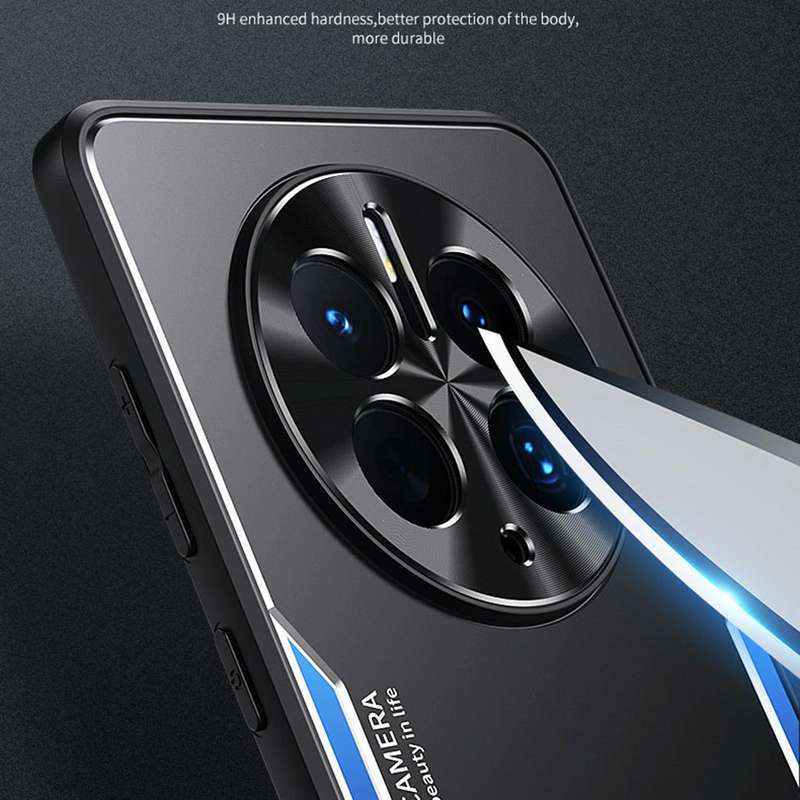 For Huawei Mate 50 Pro Blade Series TPU + Titanium Alloy with Holder Phone Case(Black Blue)