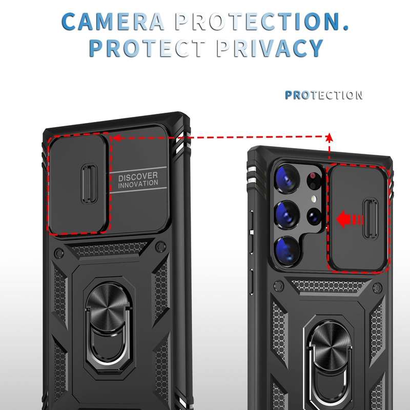 For Samsung Galaxy S24 Ultra 5G Sliding Camshield TPU + PC Phone Case with Holder(Black)