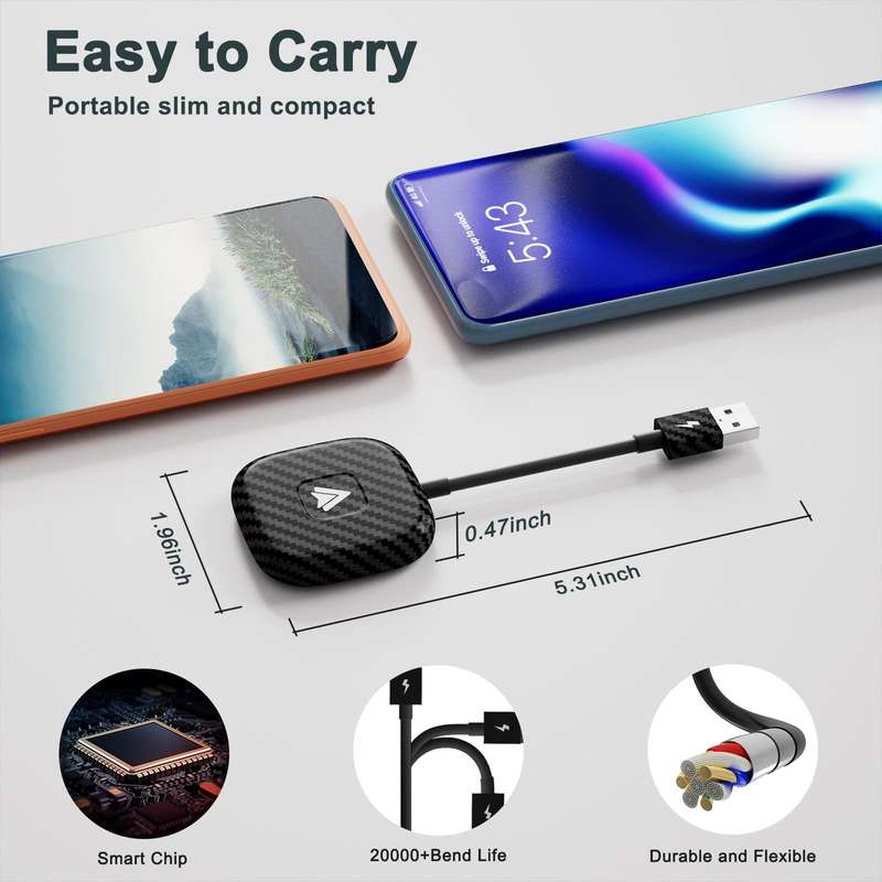 Carbon Fiber USB + USB-C / Type-C Wired to Wireless Carplay Adapter for Android(Black)