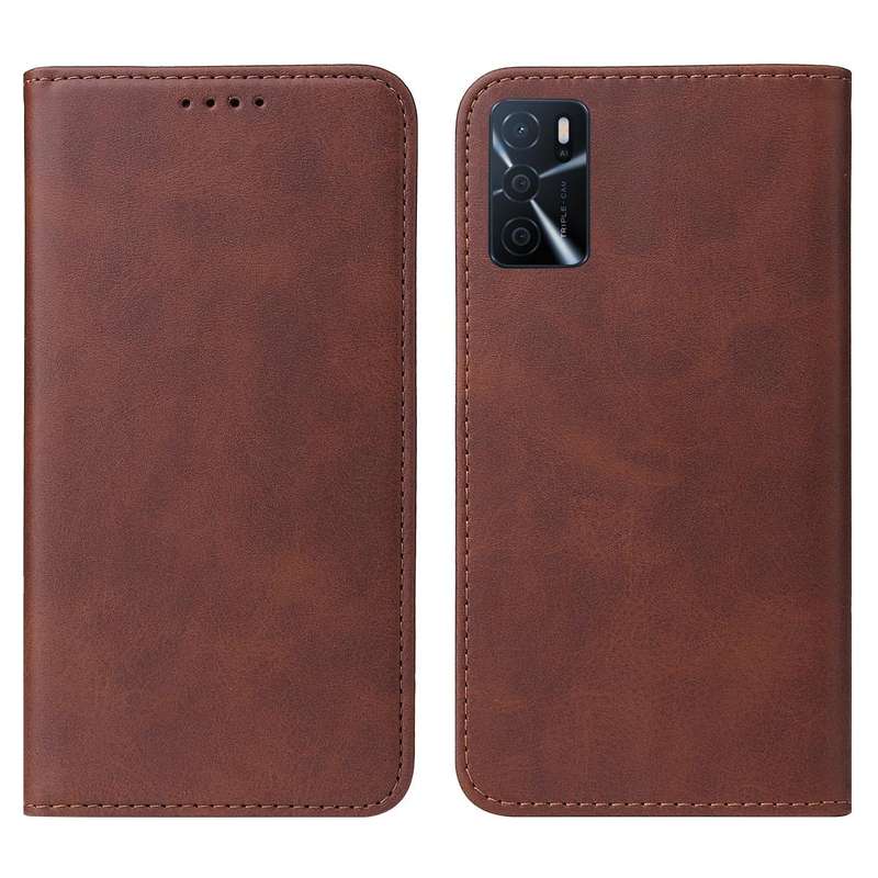 For OPPO A16s Magnetic Closure Leather Phone Case(Brown)