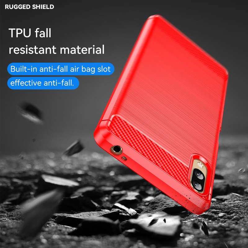 For Sony Xperia L3 Brushed Texture Carbon Fiber TPU Phone Case(Red)