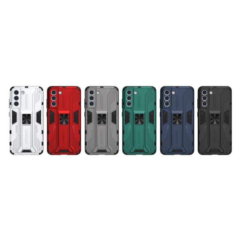 For Samsung Galaxy S21 FE Supersonic PC + TPU Shock-proof Case with Holder(Black)