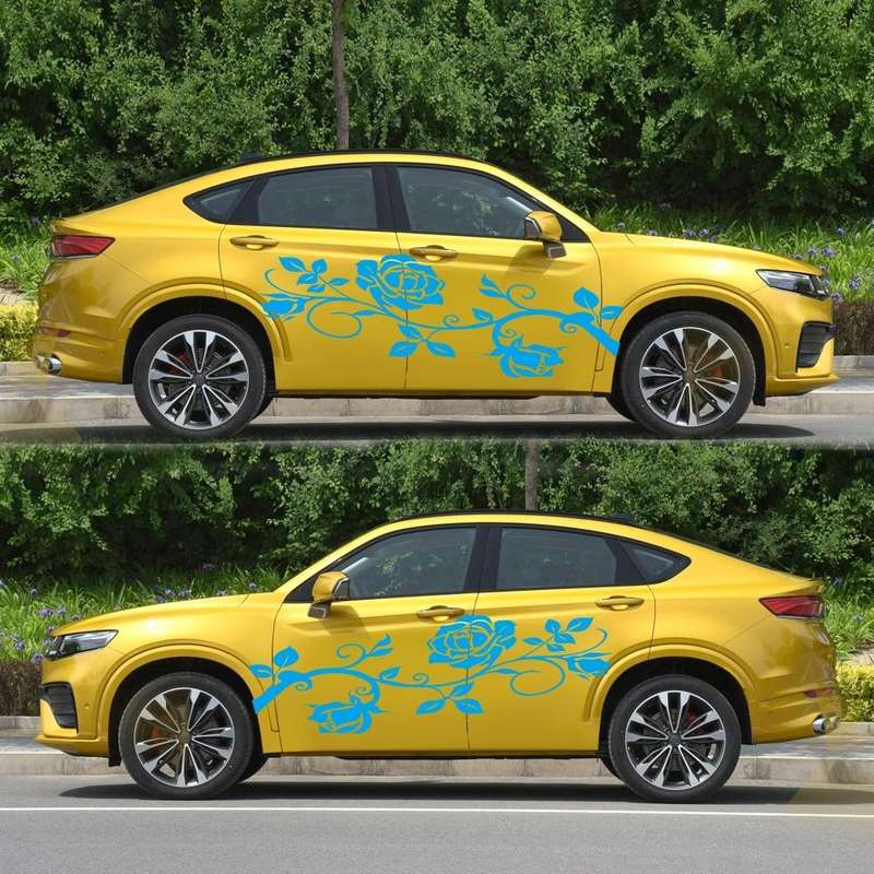 2 PCS/Set D-545 Rose Pattern Car Modified Decorative Sticker(Blue)