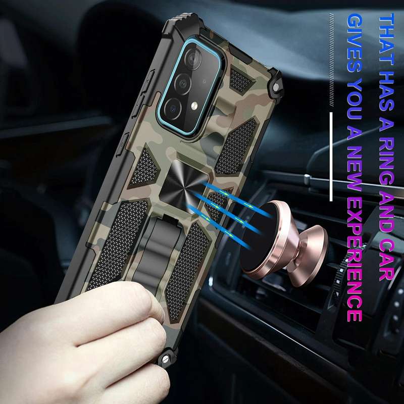 For Samsung Galaxy A71 5G Camouflage Armor Shockproof TPU + PC Magnetic Protective Case with Hold...