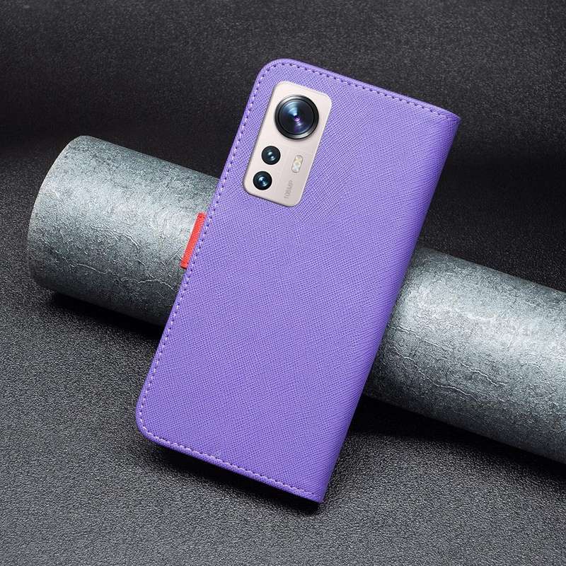 For Xiaomi 12 Lite Color Matching Cross Texture Leather Phone Case(Purple)