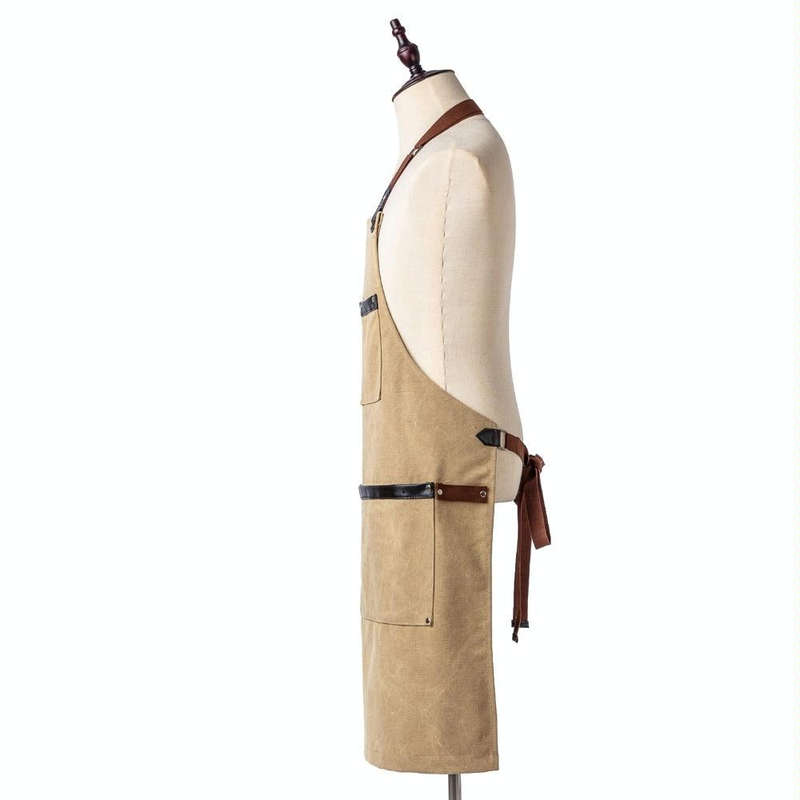 Washed Canvas Apron Chef Cafe Shop BBQ Hairdresser Aprons(Khaki)