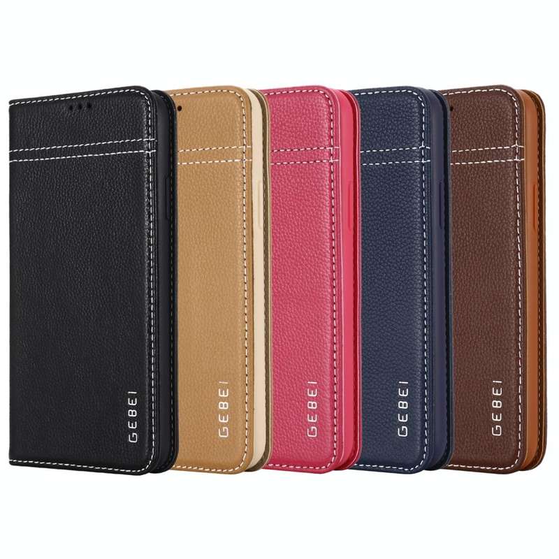 For iPhone 11 GEBEI Top-grain Leather Horizontal Flip Protective Case with Holder & Card Slots(Br...