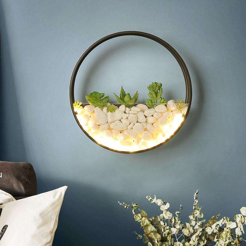 Living Room Background Wall Bedroom Bedside Round Succulent Garden Decorative Wall Lamp, Size:30 ...