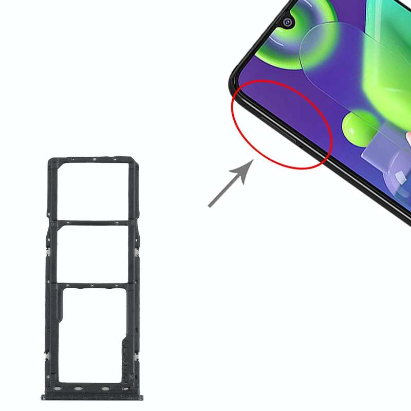 For Samsung Galaxy M21 SM-M215 SIM Card Tray + SIM Card Tray + Micro SD Card Tray (Black)