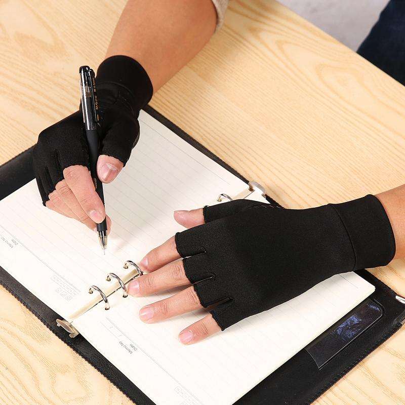 Black Fiber A Pair Sports Breathable Health Care Half Finger Gloves Rehabilitation Training Arthr...