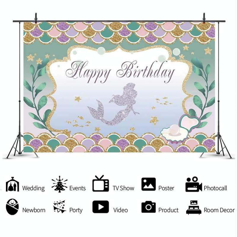 120 x 80cm Mermaid Happy Birthday Photography Background Cloth(12009608)