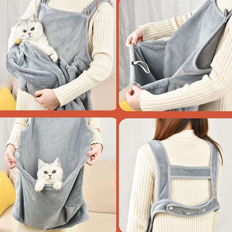 Cat Hug Apron Fleece Carriers Bags Anti-sticky Fur Hold Cats Pocket(Gray)