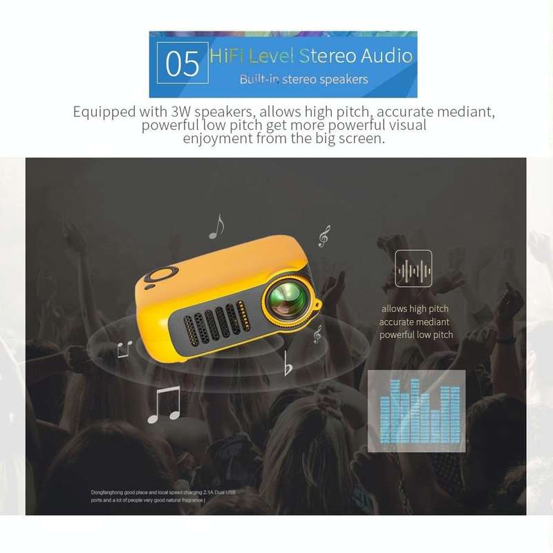 A2000 Portable Projector 800 Lumen LCD Home Theater Video Projector, Support 1080P, EU Plug (Black)