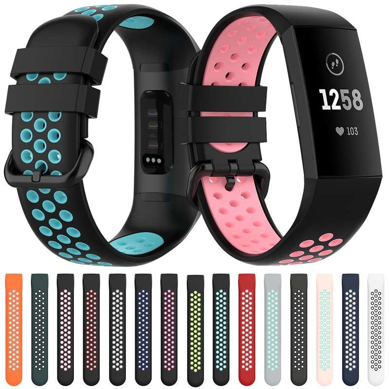 For Fitbit Charge 4 / Charge 3 / Charge 3 SE Watch Button Two Colors Silicone Replacement Strap W...