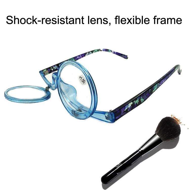 Makeup Magnifying Glass Presbyopic Glasses Flip Swivel Reading Glasses, Degree: +250(Blue Frame)