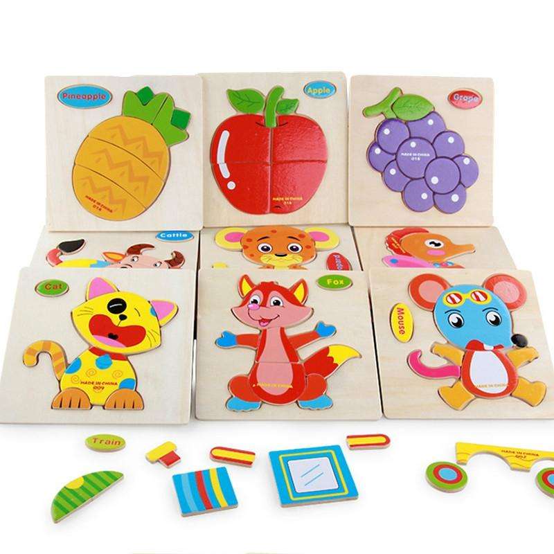 2 PCS Educational Toddler Wooden Toy Cartoon Animal 3D Puzzle(Leopard)