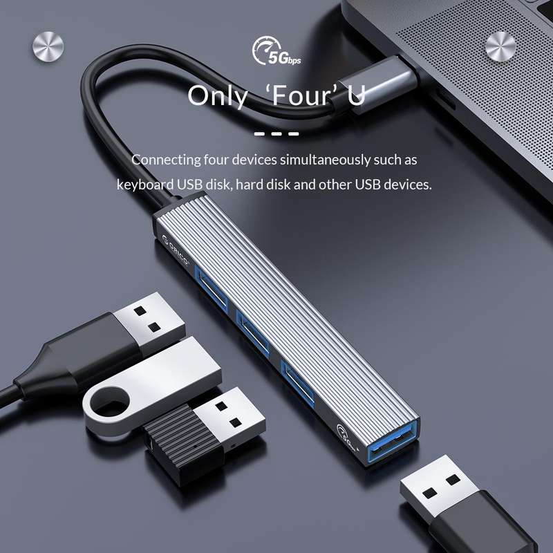 ORICO AH-12F 4 In 1 Type-C / USB-C to USB 3.0 HUB Docking Station(Grey)