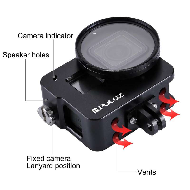 PULUZ Housing Shell CNC Aluminum Alloy Protective Cage with 52mm UV Lens for GoPro HERO(2018) /7 ...