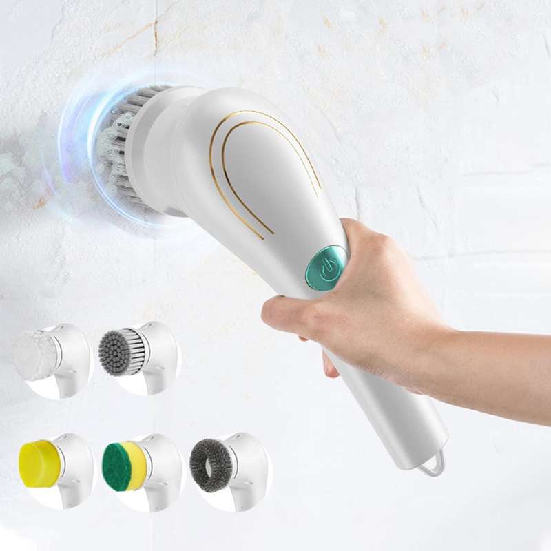 Multifunctional Electric Cleaning Brush Handheld Kitchen Dishwashing Brush with 5 Replacement Hea...