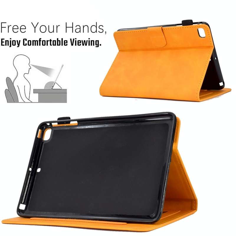 For iPad mini 5/4/3/2/1 Embossed Smile Flip Tablet Leather Smart Case(Khaki)