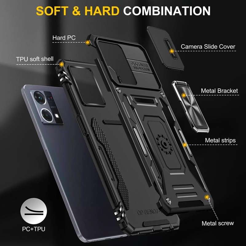 For OPPO Reno7 4G Armor PC + TPU Camera Shield Phone Case(Black)