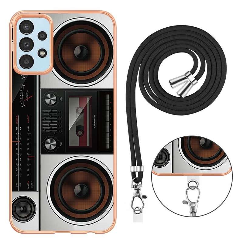 For Samsung Galaxy A54 5G Electroplating Dual-side IMD Phone Case with Lanyard(Retro Radio)