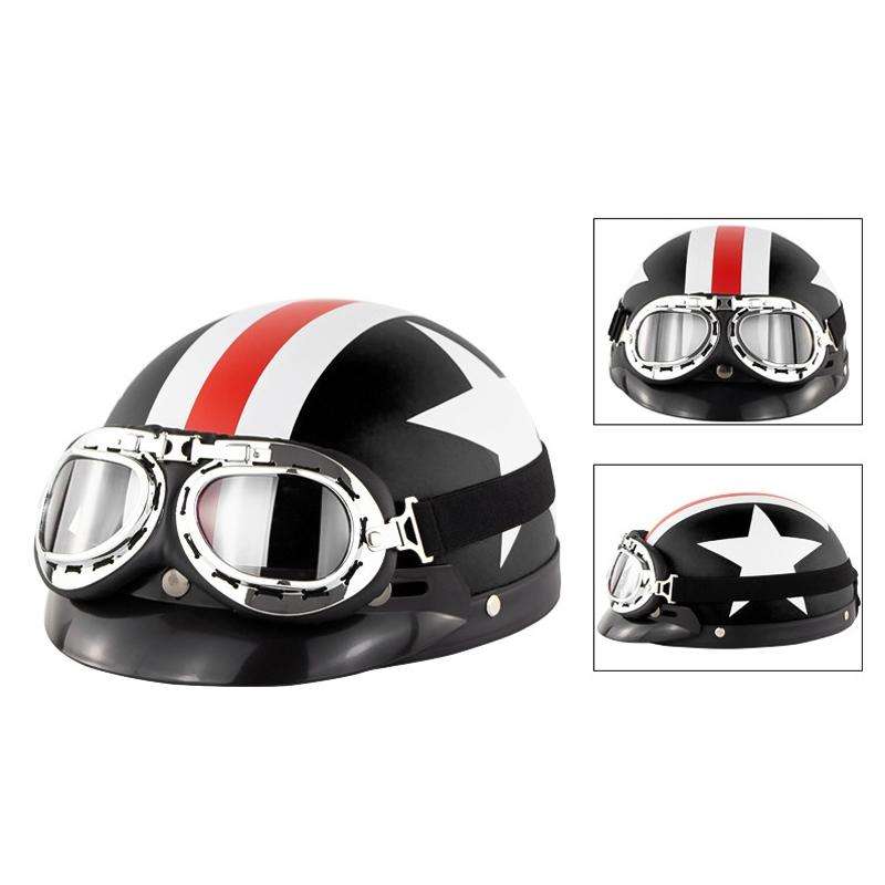Soman Electromobile Motorcycle Half Face Helmet Retro Harley Helmet with Goggles(Matte Black Fren...