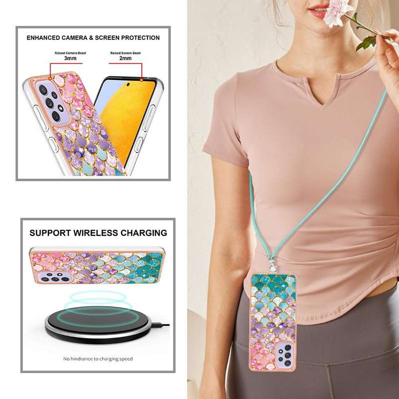 For Samsung Galaxy A23 Electroplating IMD TPU Phone Case with Lanyard(Colorful Scales)