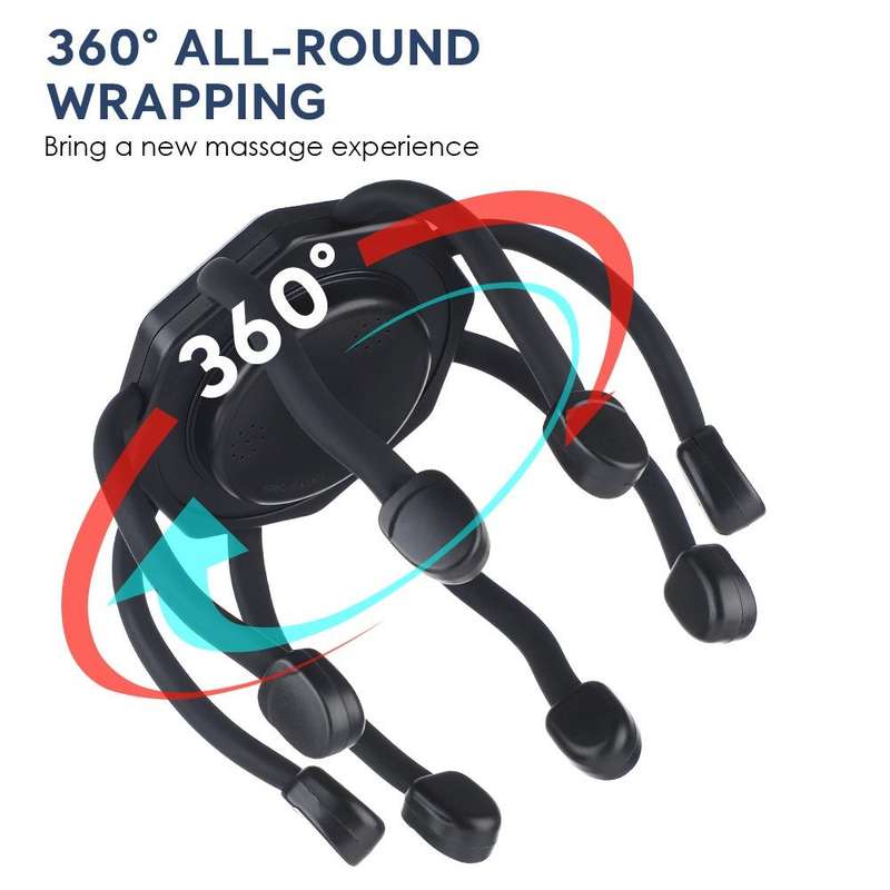 Rechargeable Octopus Scalp Massager 3 Vibration Modes Head Massager(Black)