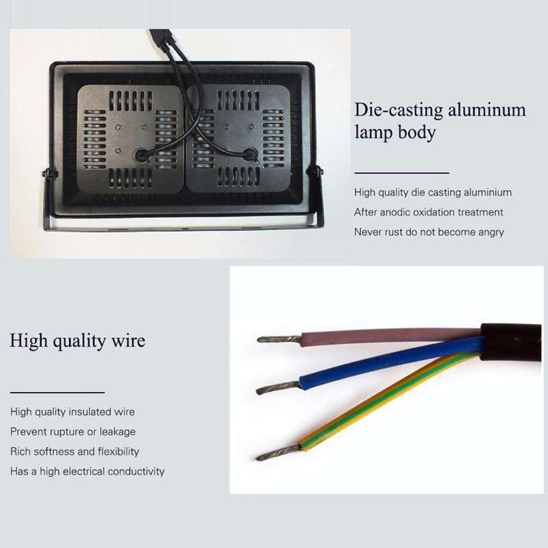 100W Waterproof LED Floodlight Lamp, 2 x 48 LED SMD 2835, Luminous Flux: > 8000LM, PF > 0.9, RA >...