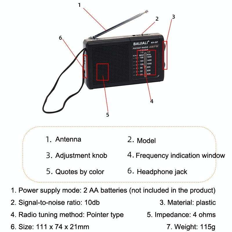 BAIJIALI BJL228 Retro Portable Two Band FM AM Radio Built-in Speaker(Black)