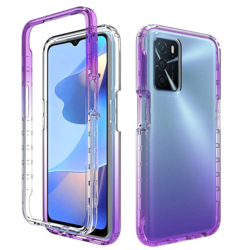 For OPPO A16 Shockproof High Transparency Two-color Gradual Change PC+TPU Candy Colors Phone Prot...