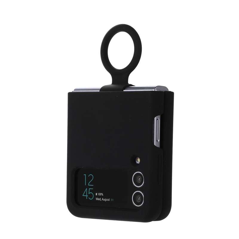 For Samsung Galaxy Flip 3 Silicone Integrated Ring Buckle Phone Case(Black)