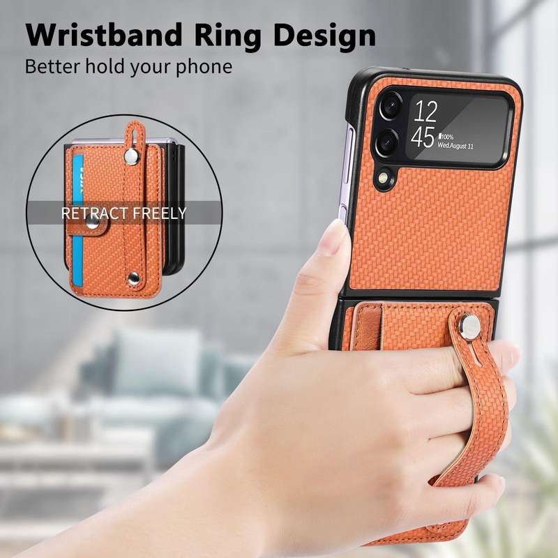 For Samsung Galaxy Z Flip 5G Wristband Kickstand Card Wallet Back Cover Phone Case(Brown)