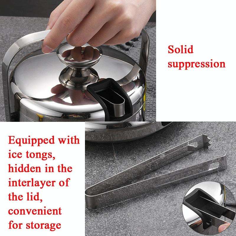 304 Stainless Steel Ice Bucket Double-Layer Hollow Bar Beer Wine Barrel With Ice Clip, Capacity: ...