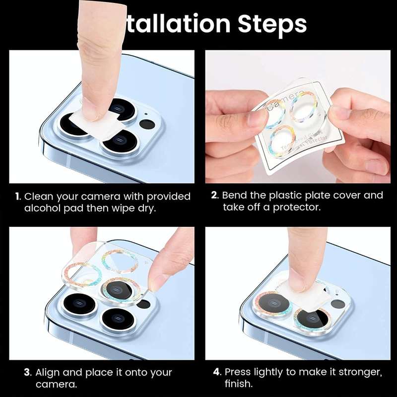 For iPhone 14 Glitter Ring Tempered Glass Camera Lens Film(Pink)