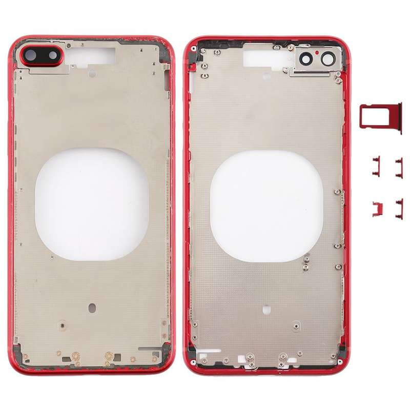 Transparent Back Cover with Camera Lens & SIM Card Tray & Side Keys for iPhone 8 Plus (Red)