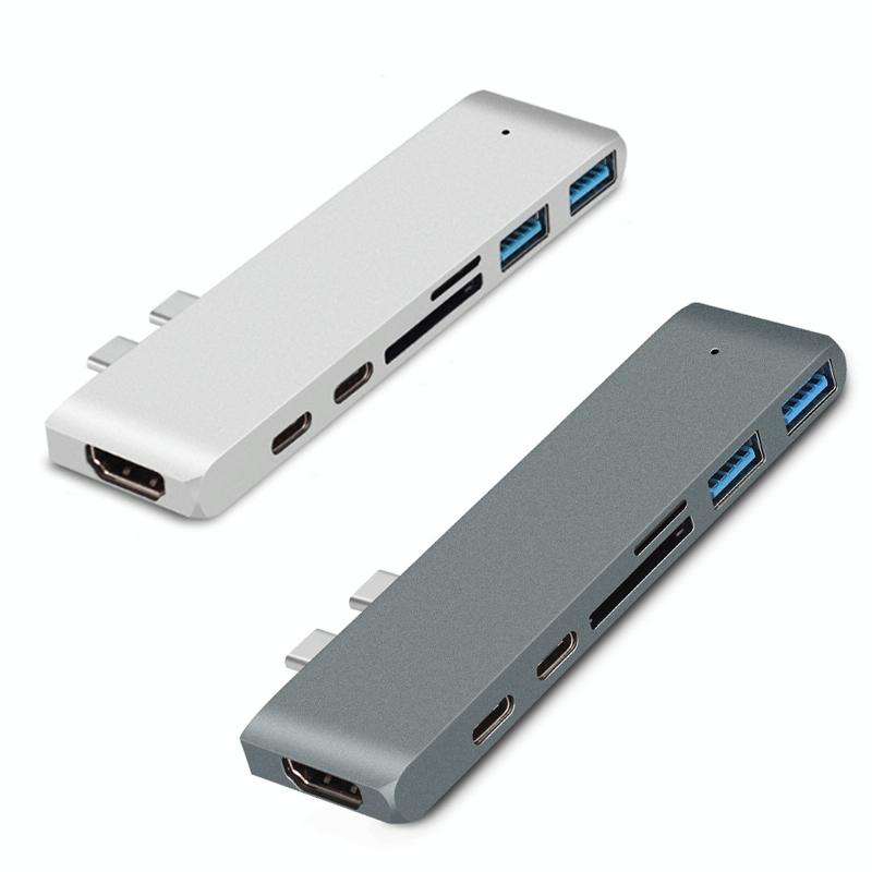 7 In 1 100W USB 3.1 To 20VPD+Card Reader Data+HUB+HDMI 4K Converter(Silver)