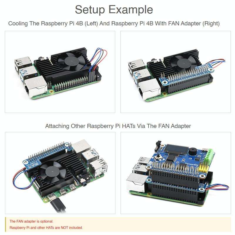 Waveshare Dedicated All-In-One Aluminum Alloy Cooling Fan For Raspberry Pi 4B