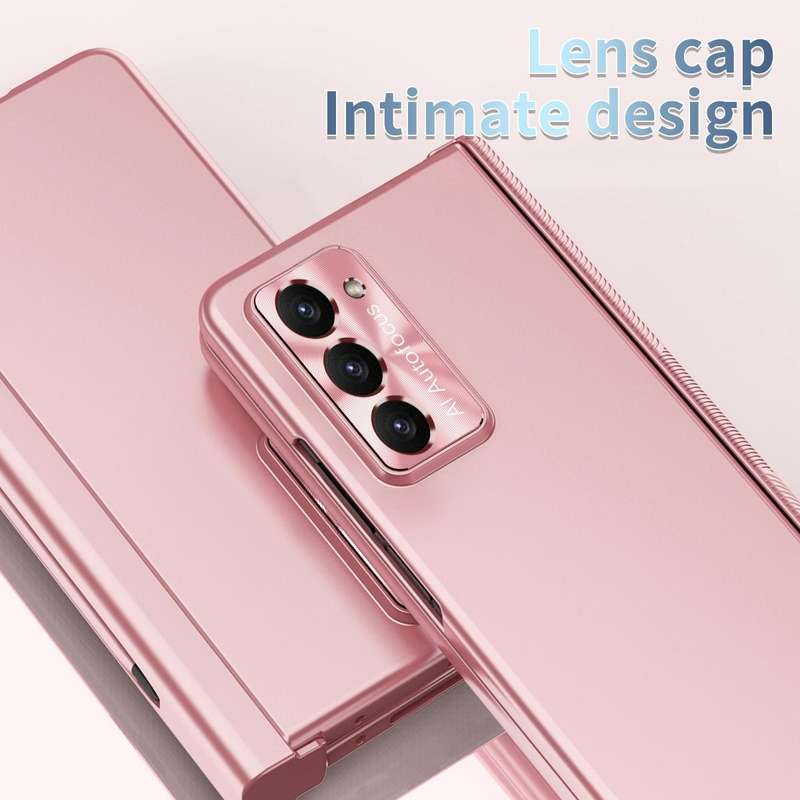 For Samsung Galaxy Z Fold5 Electroplating Hinged Folding Phone Case with S Pen Fold Edtion(Pink)
