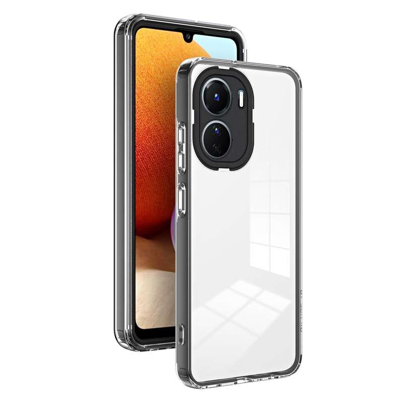 For vivo Y16 3 in 1 Clear TPU Color PC Frame Phone Case(Black)