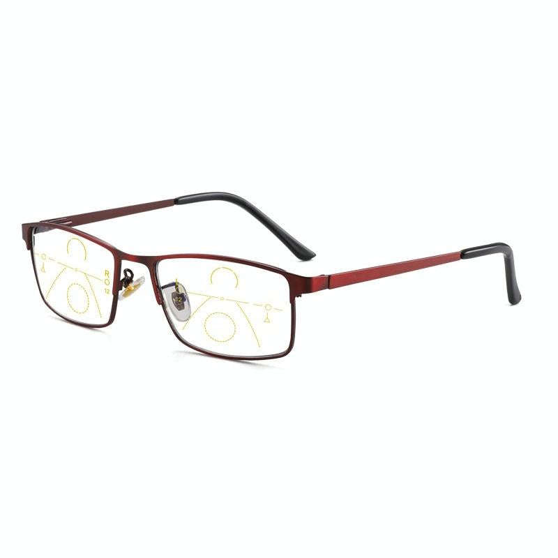 Progressive Multifocal Presbyopic Glasses Anti-blue Light Mobile Phone Glasses, Degree: +100(Wine...