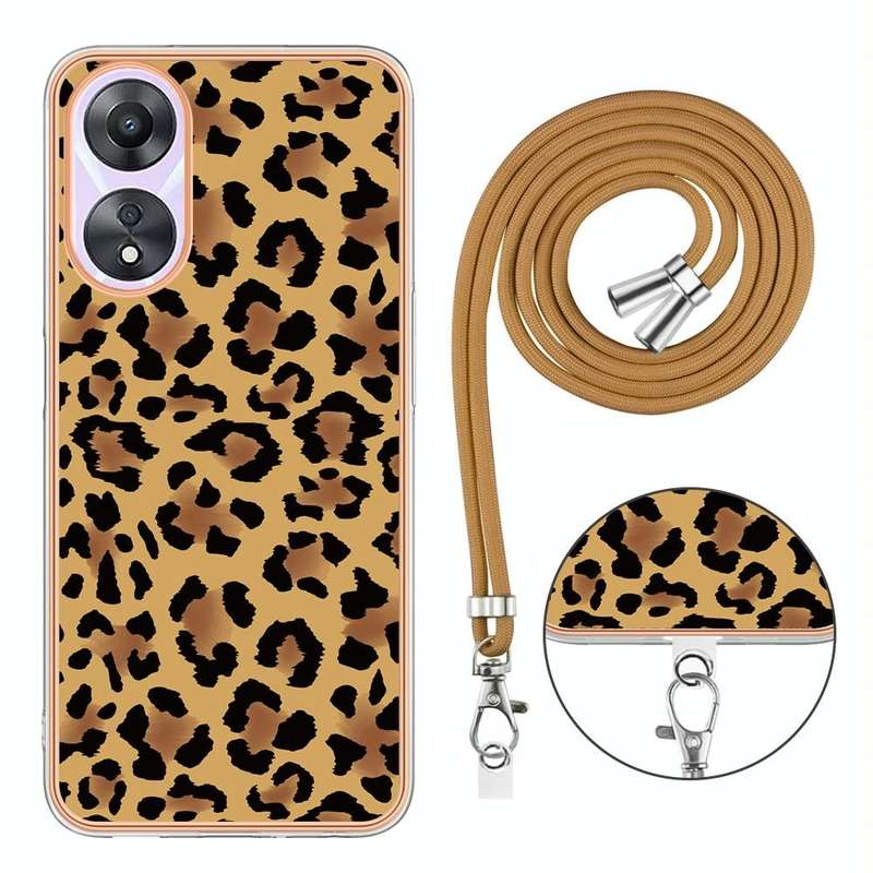 For OPPO A78 / A58 Electroplating Dual-side IMD Phone Case with Lanyard(Leopard Print)