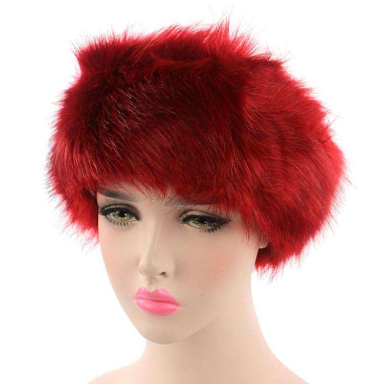 Unisex Winter Imitation Fox Fur Headband Bomber Hat, Size:L58-60cm(Red)