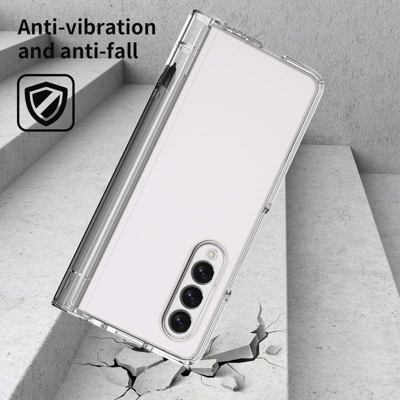 For Samsung Galaxy Z Fold3 5G 360 Full Body Hinge Flip Phone Case with Pen Slot(Transparent)