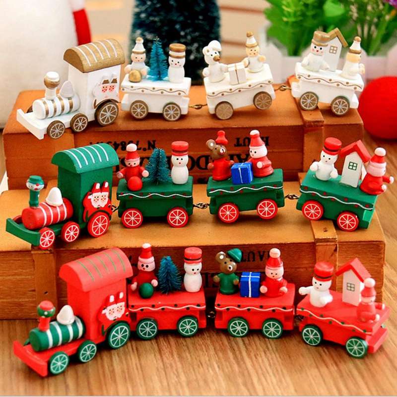Christmas Dinner Table Decoration, Wooden Trains Children Kindergarten Christmas Decoration Ornam...