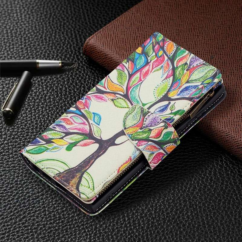 For Samsung Galaxy S22 Ultra 5G Colored Drawing Pattern Zipper Horizontal Flip Phone Leather Case...